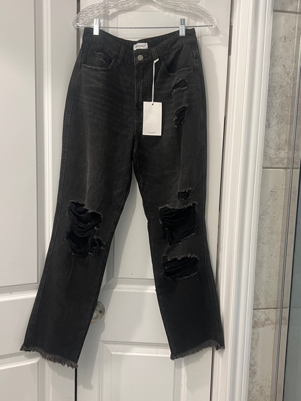 Flying Monkey High rise Black Distressed Straight Leg Jeans